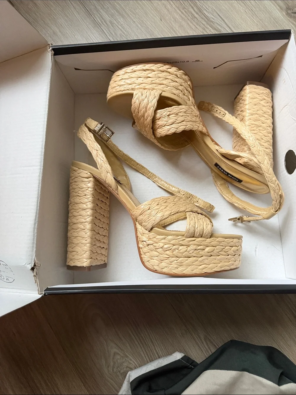 Woven Platform Ankle-Strap Sandal in Natural Beige